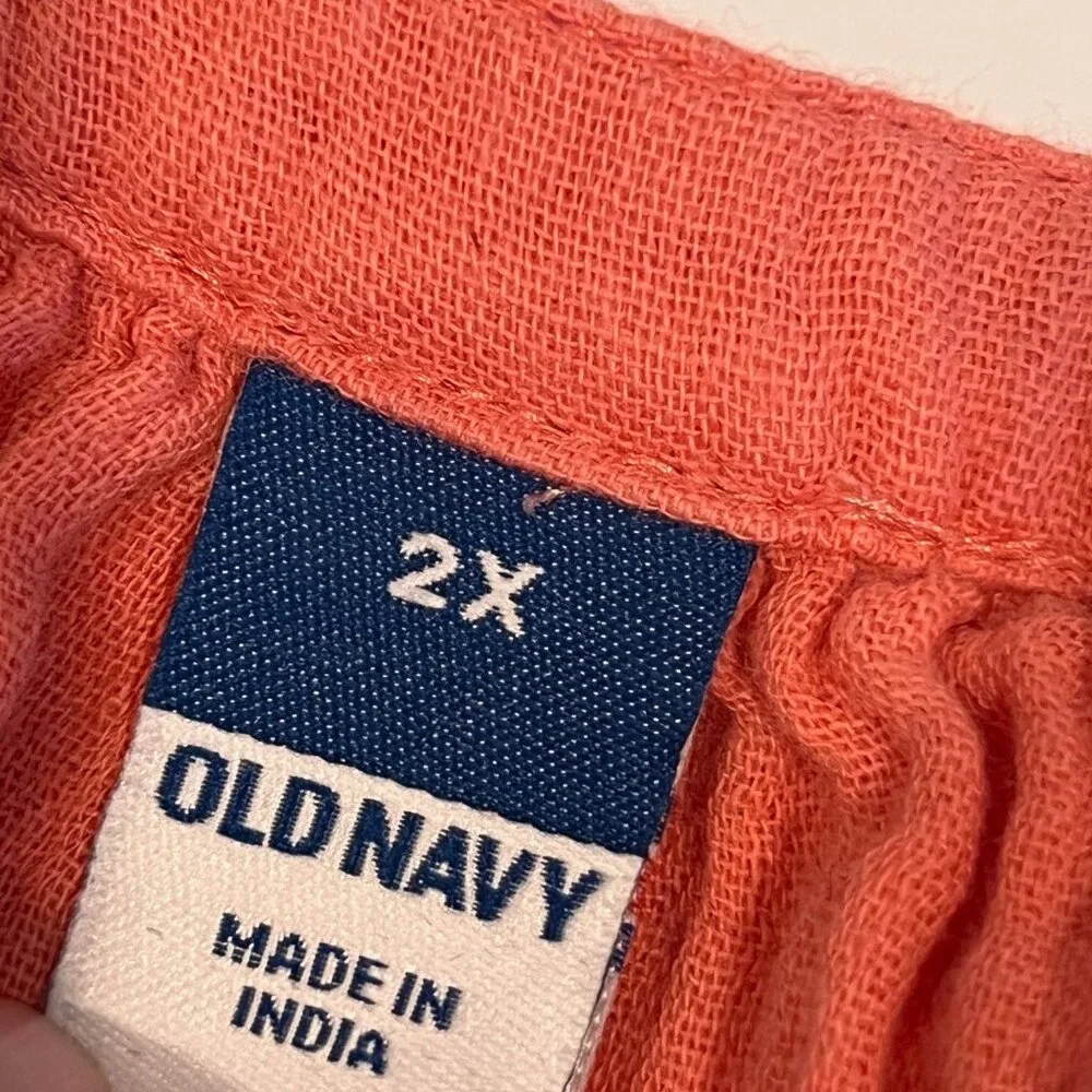 Old Navy Women 100% Cotton Coral Relaxed Crinkle-Gauze Split-Neck Blouse,Size 2X